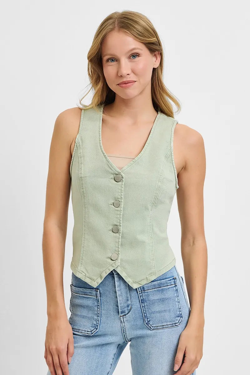 RISEN Full Size V Neck Button Down Vest