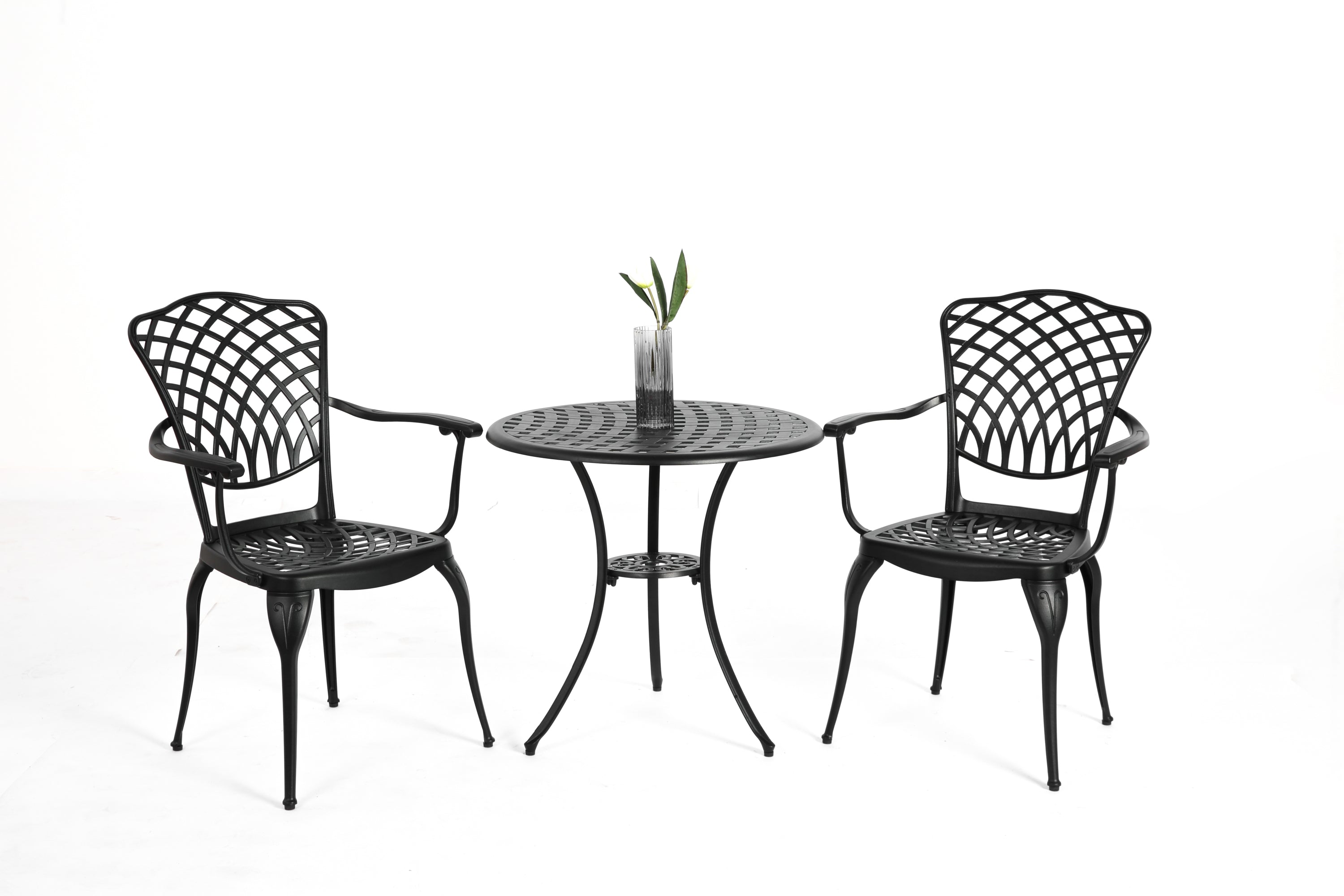 3 Piece Patio Bistro Set Cast Aluminum Bistro Table and Chairs Set of 2 with Umbrella Hole,All Weather Metal Bistro Table Set,Outdoor Patio Furniture Set for Garden Black