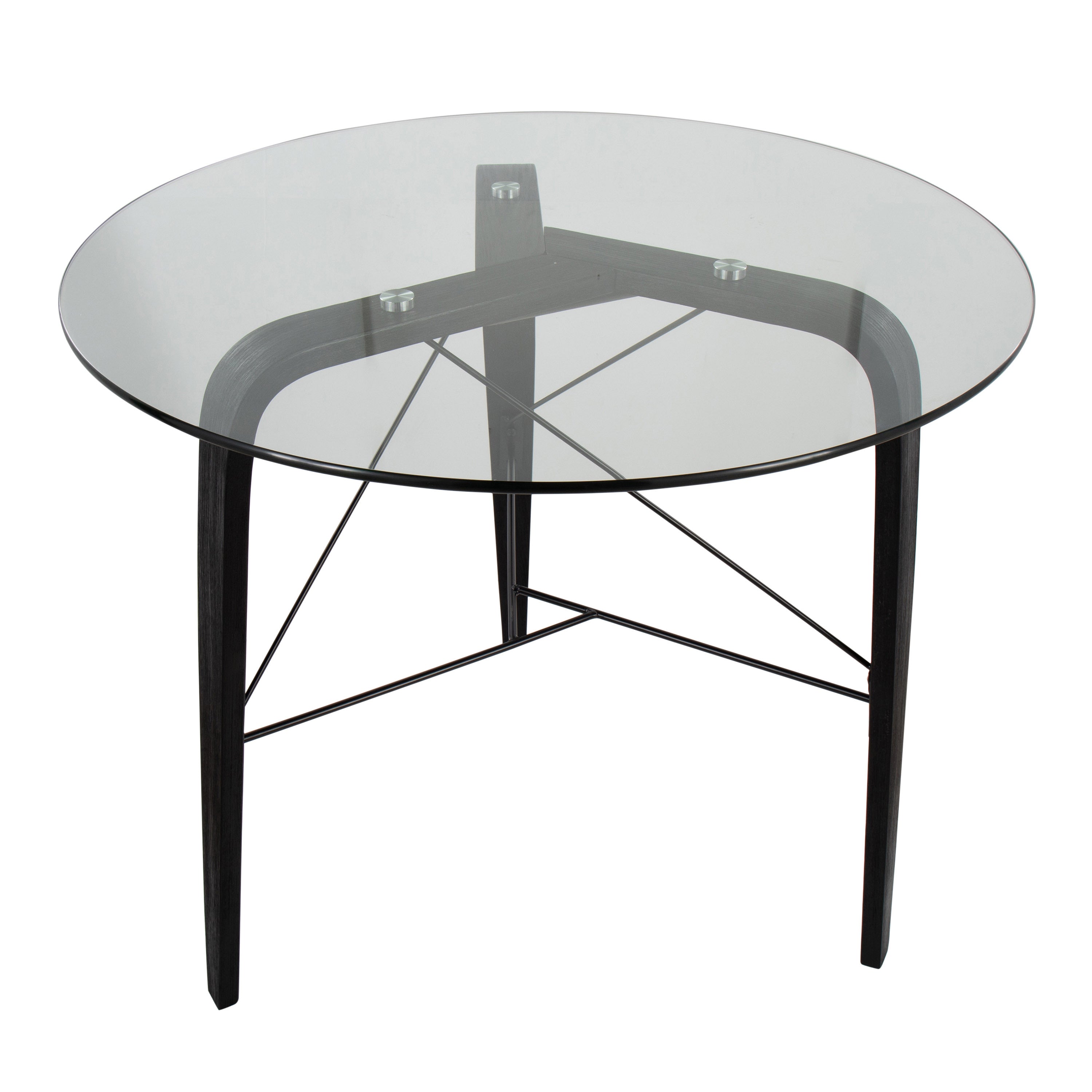 Trilogy Mid-Century Modern Round Dinette Table in Black Wood with Clear Glass Top by LumiSource