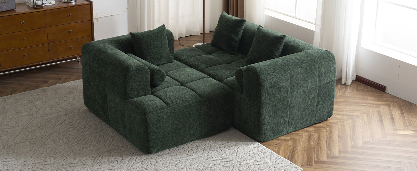 Modern Modular Sectional Sofa with Deep Seating, Green Chenille Fabric, 101.2'
