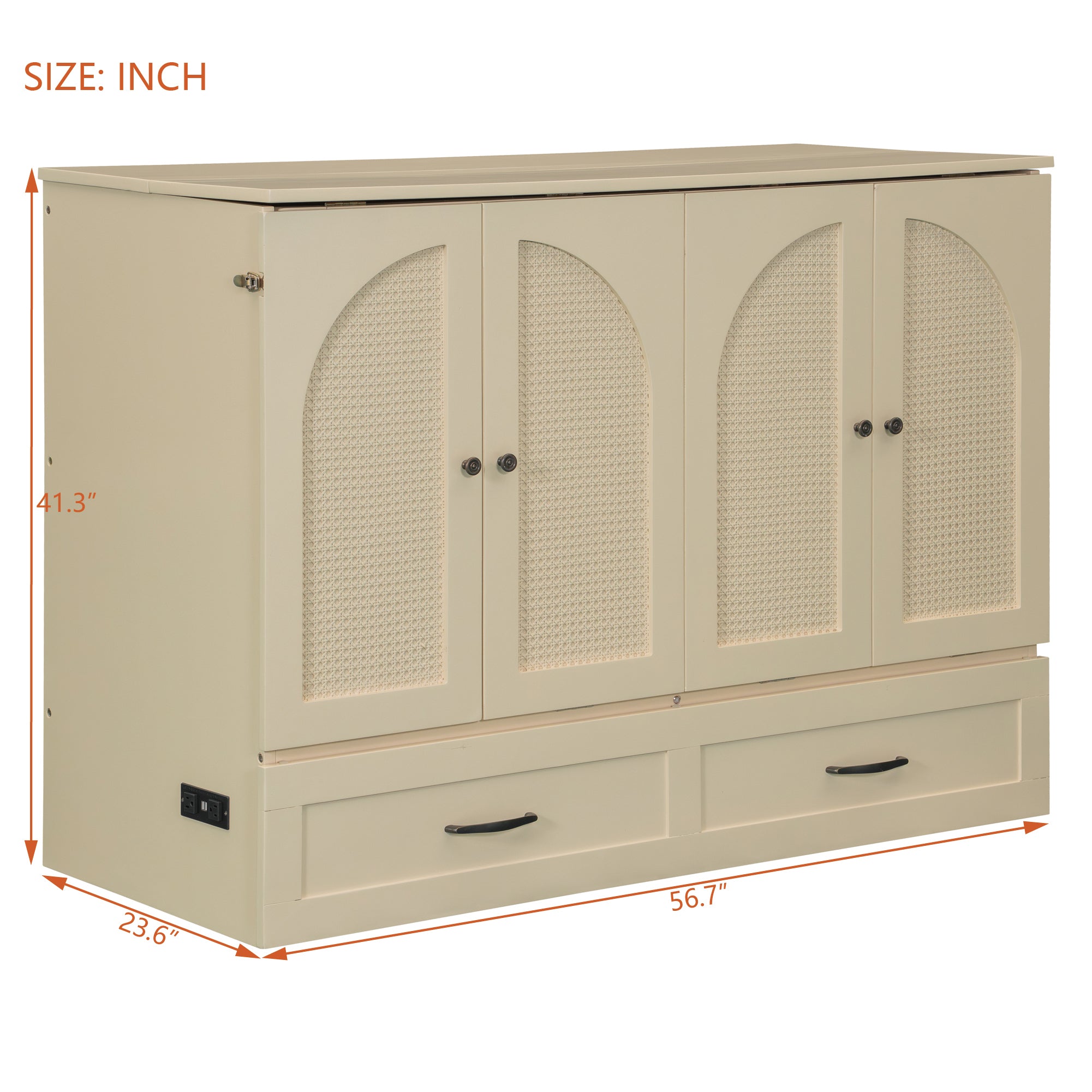 Full Size Murphy Bed with Large Drawers, Gold