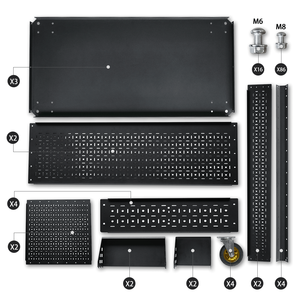 3-Tier  DIY Detachable Utility Cart Storage Tool Cart With Steel Pegboard, Foldable Rolling Tool Cart with Wheels For Garage Organizer and Tool Storage