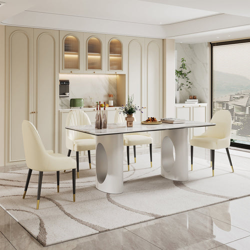 0.47' Thick Sintered Stone Composite Tempered Glass Top Rectangular Dining Table with Carbon Steel Base