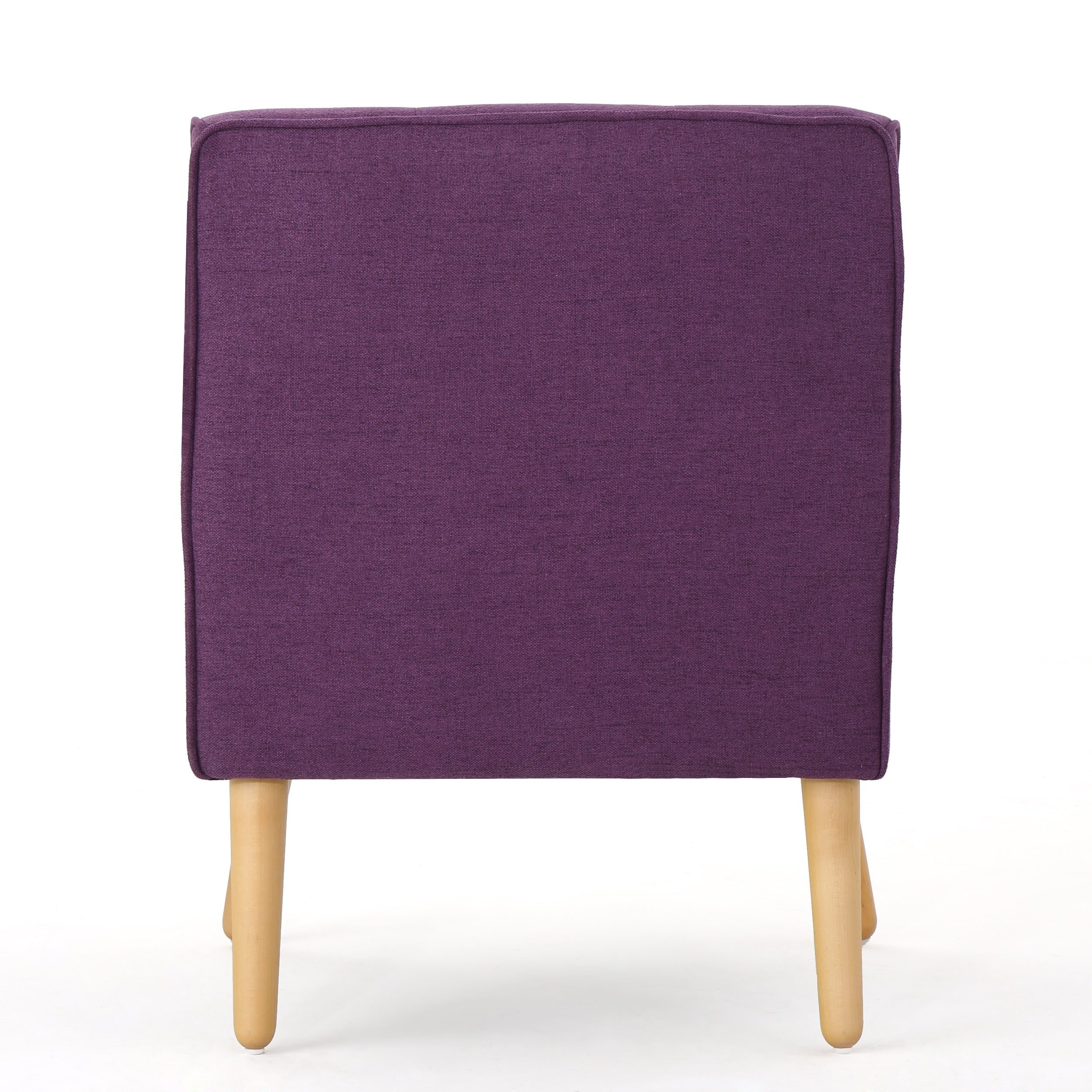 Mid-Century Modern Arm Chair with Tufted Back in Purple Fabric and Birch Wood Legs