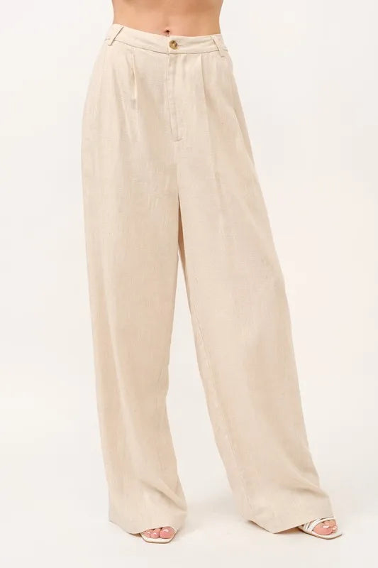 And The Why High-Rise Wide Leg Linen Blended Pants