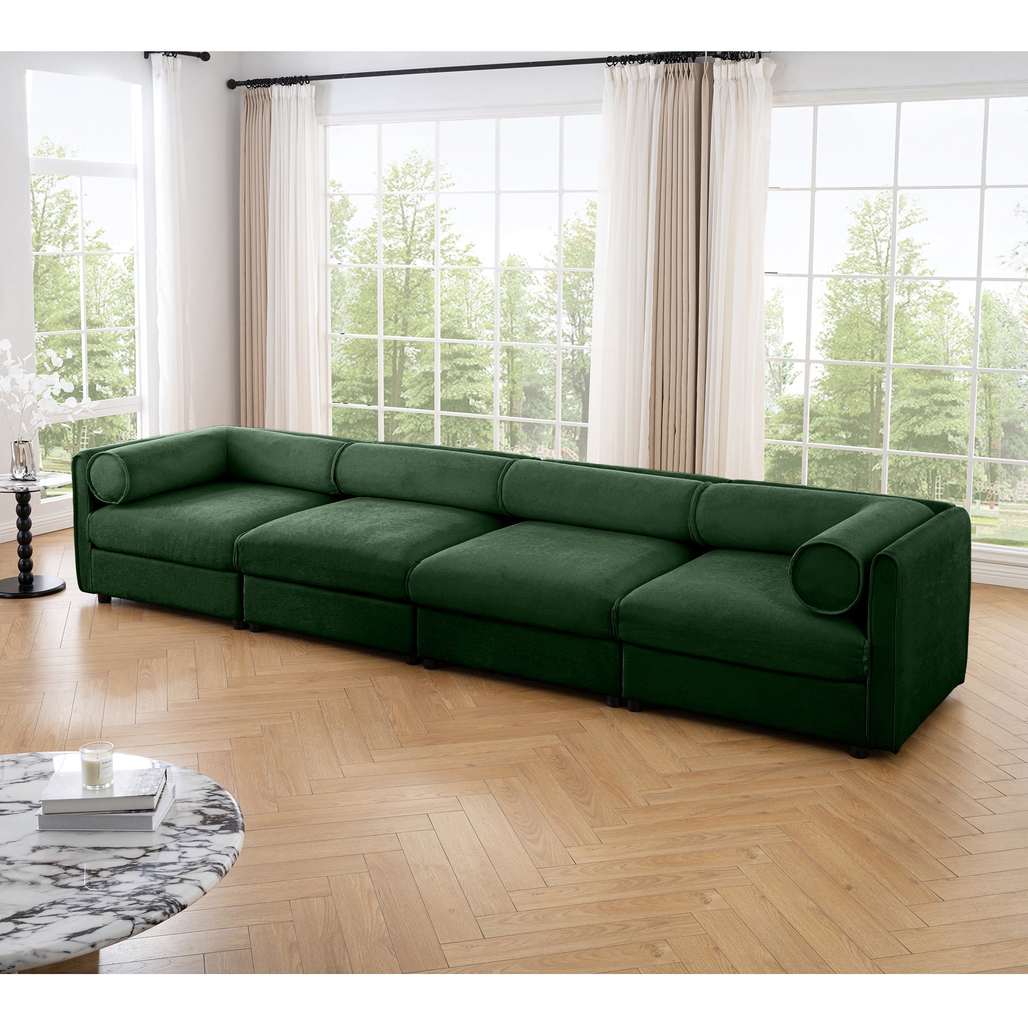 Modular Sectional Sofa with Storage, Cylindrical Backrest and Armrests Deep Comfortable Seating,Durable and Supportive for Living Room,4 Seat Sofa,Green