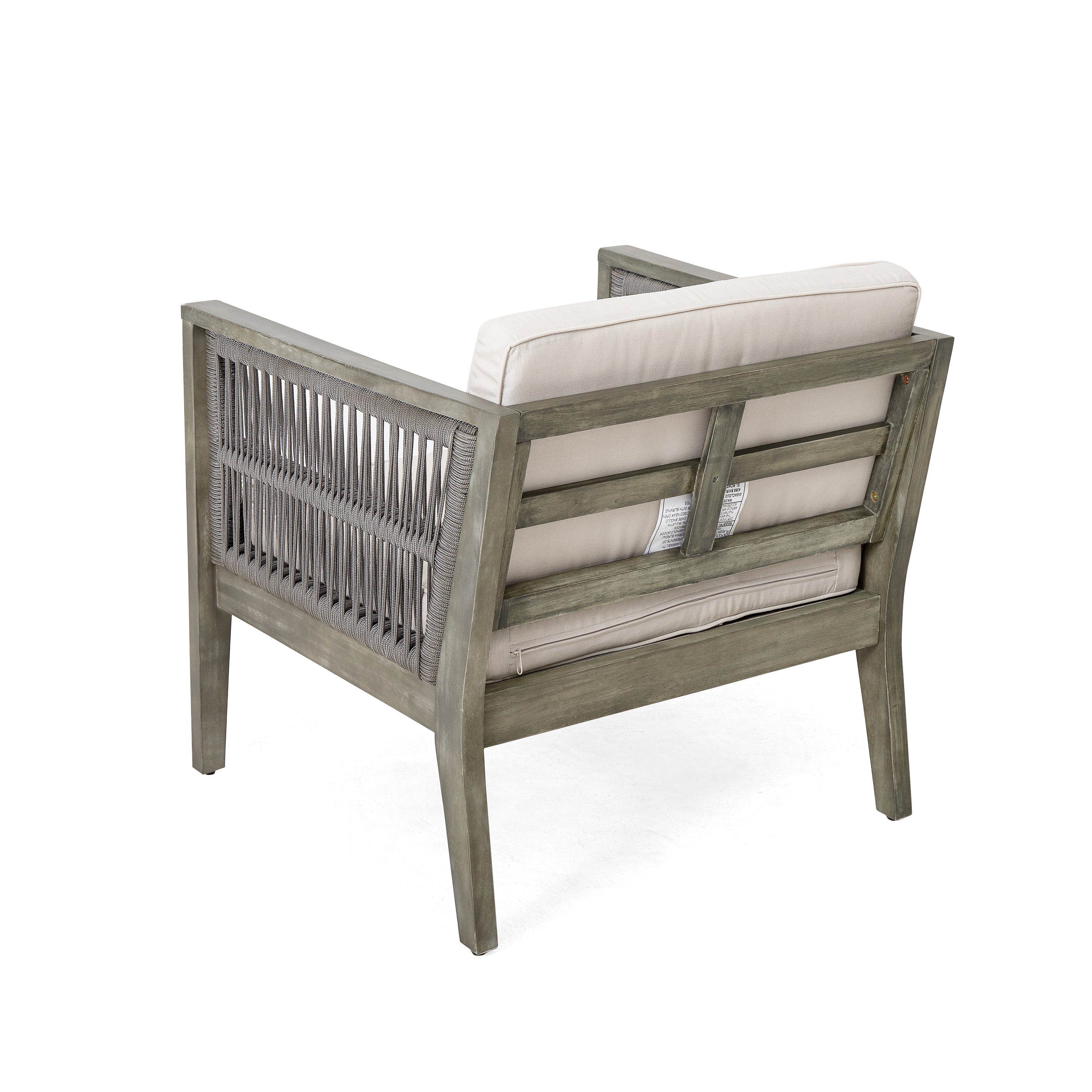 4-Pieces Acacia Wood Patio Furniture Set, Outdoor Furniture with Coffee Table, Patio Conversation Set Deep Seating with Soft Cushion, Porch Chairs for Garden, Backyard Porch Balcony, Grey & Beige