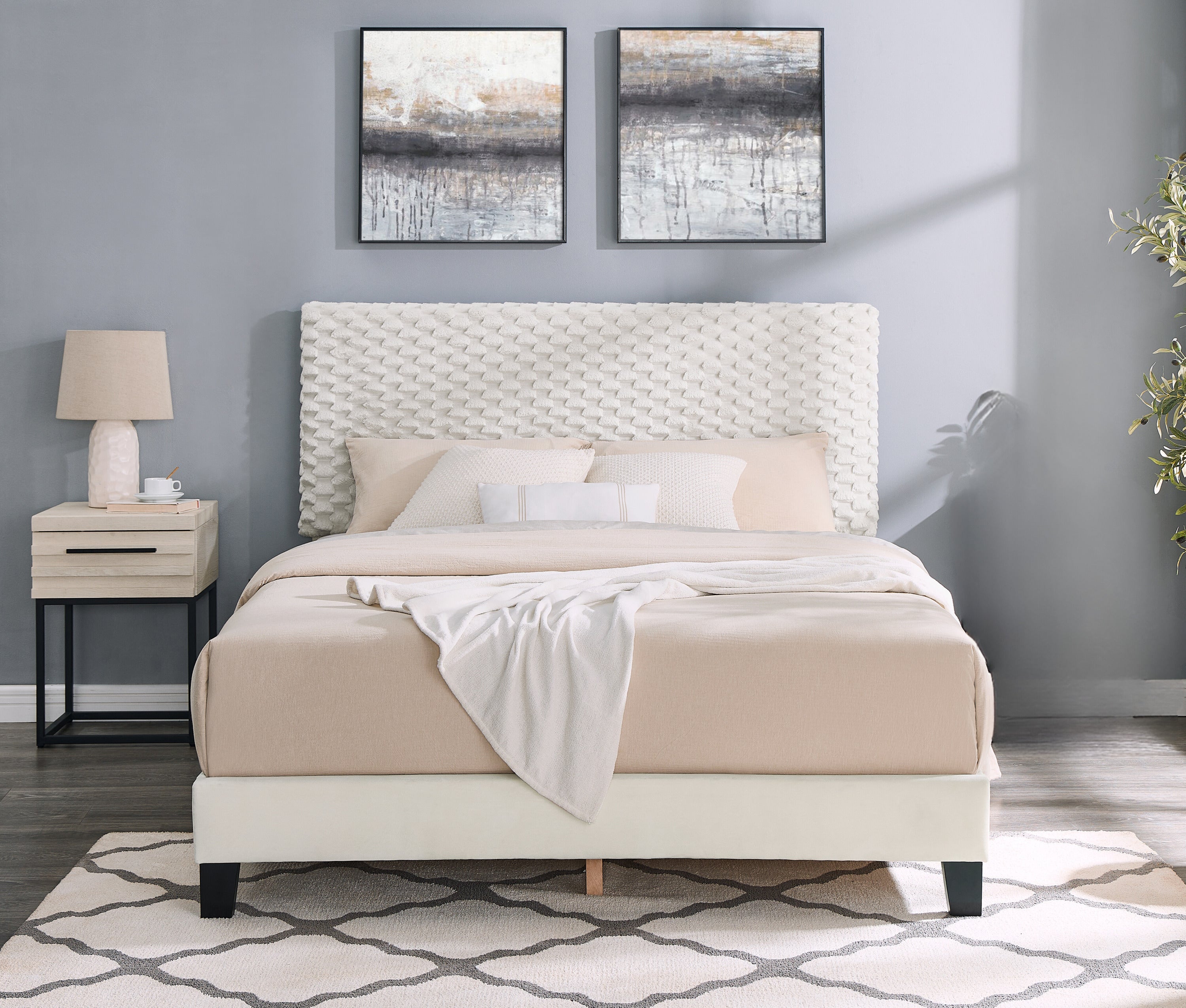 Findlay 2-Piece Bedroom Set, Plush 3D Upholstered Bed with Nightstand, Full