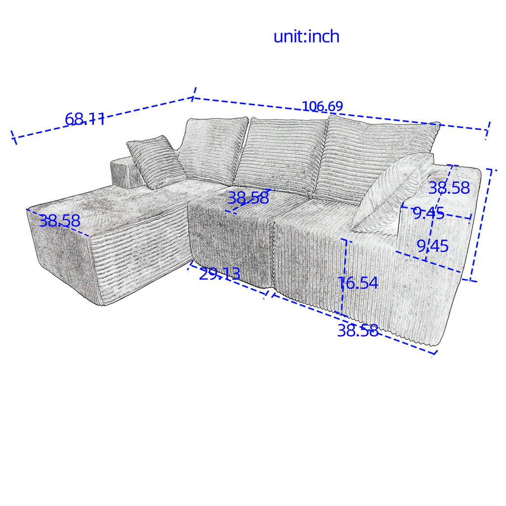 Combination sofa and sofa bed on the right corner, made of high-density sponge and soft linen fabric, with multiple combination methods (beige)