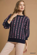 Umgee Jacquard Knit Puff Sleeve Sweater