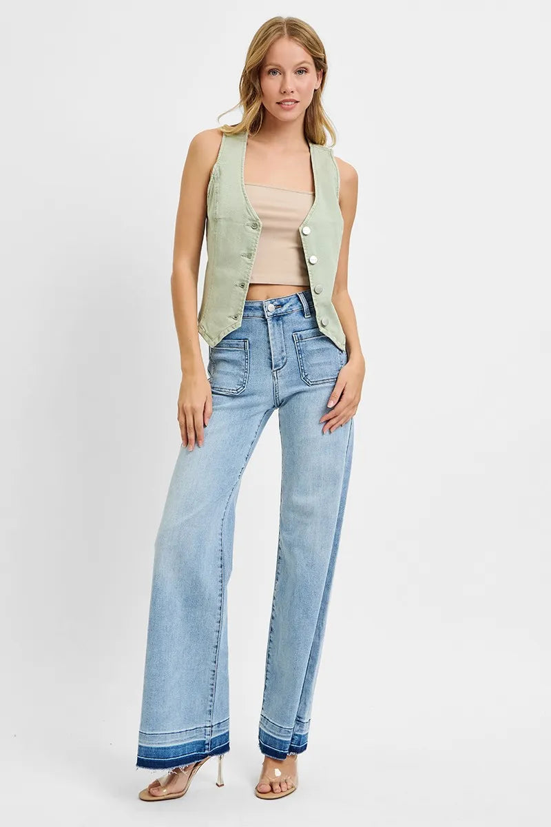 RISEN Full Size V Neck Button Down Vest