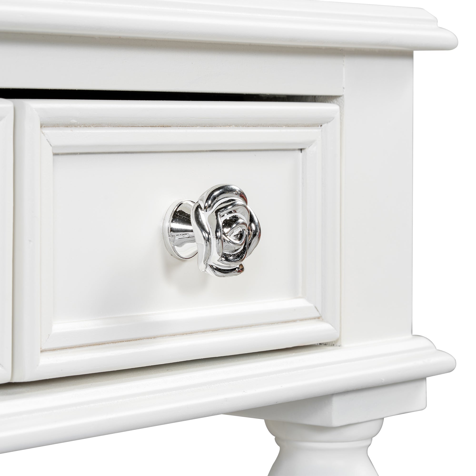 Retro Makeup Desk with Large Mirror, 3-Drawer Dressing Table for Jewelry Storage, Elegant Console Table for Bedroom, Living Room, Hallway & Foyer,White