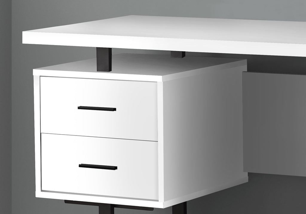 Computer Desk, Home Office, Laptop, Left, Right Set-up, Storage Drawers, 60'l, Work, White Laminate, Black Metal, Contemporary, Modern