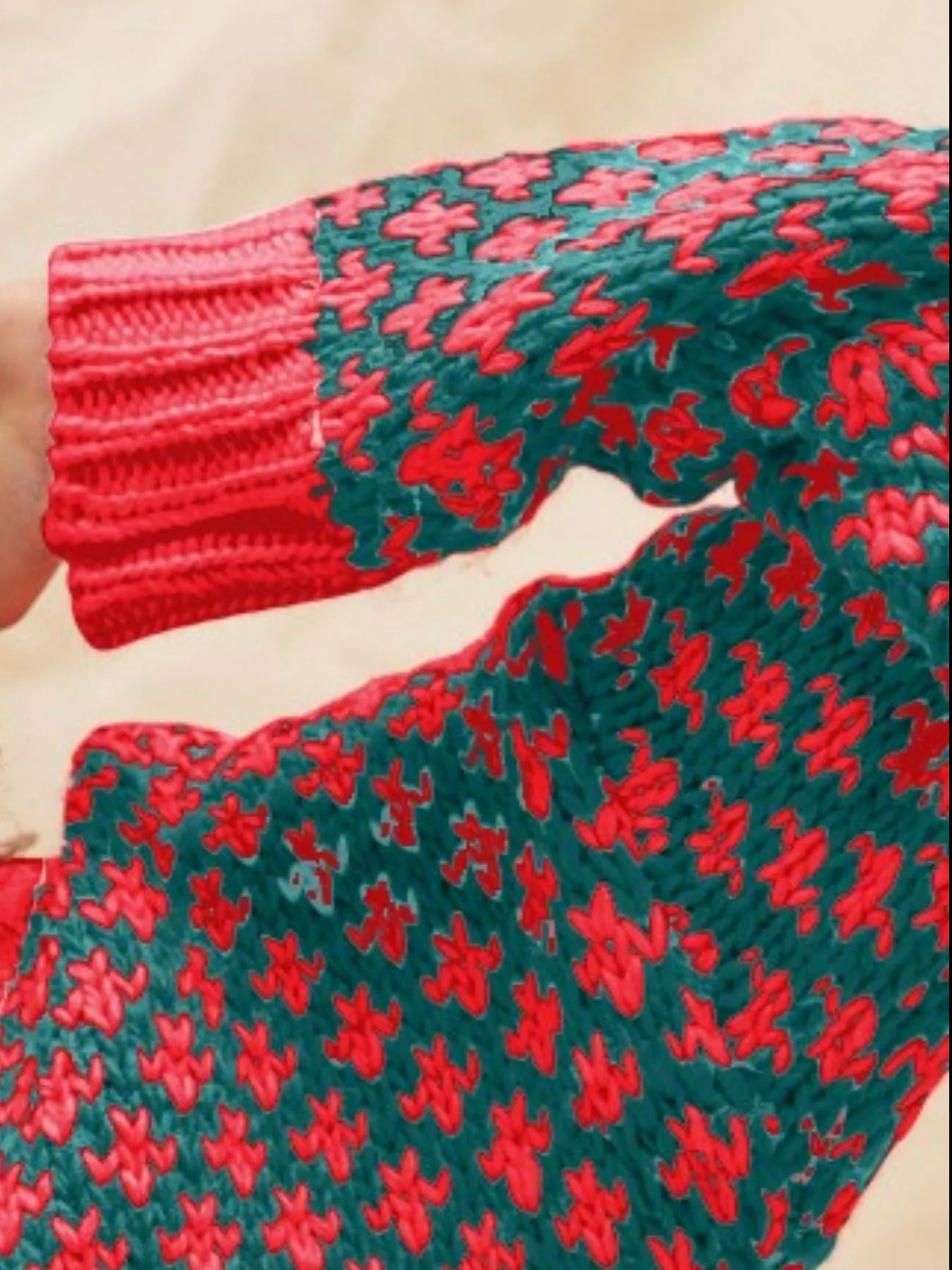 SO ME Color Block Textured Christmas Sweater V Neck Top