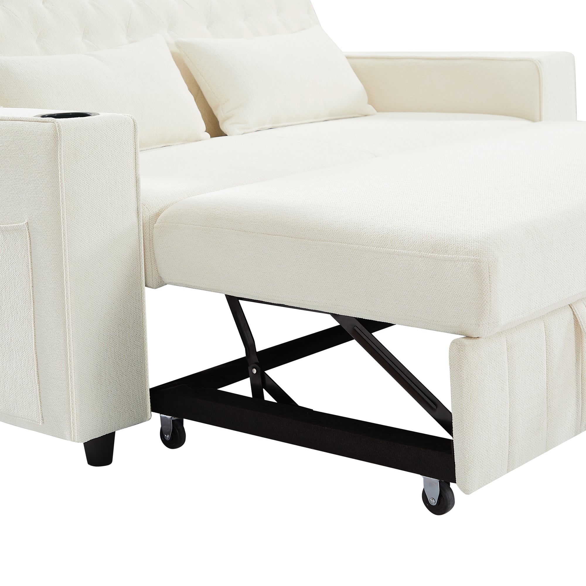 61.4' Pull-out Sofa Bed Convertible Couch Loveseat Sofa Modern Sleeper Sofa with Adjustable Backrest for Living Room, Beige