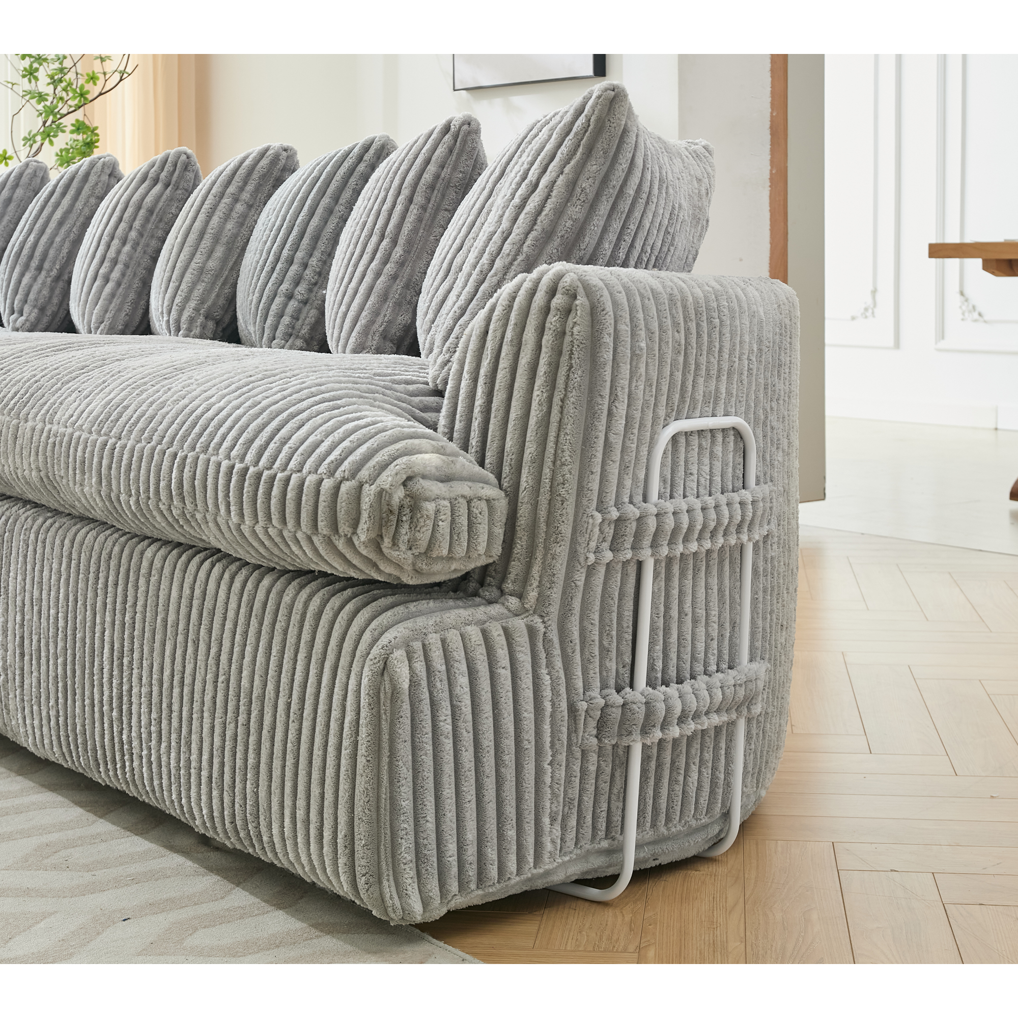 127''  Large Sectional Sofa ,Elegant Curved Design ,High-Resilience Foam ,Ten Back Cushions,L-Shape Left Sofa,No Assembly  Required , (Gray-Soft Corduroy Fabric)