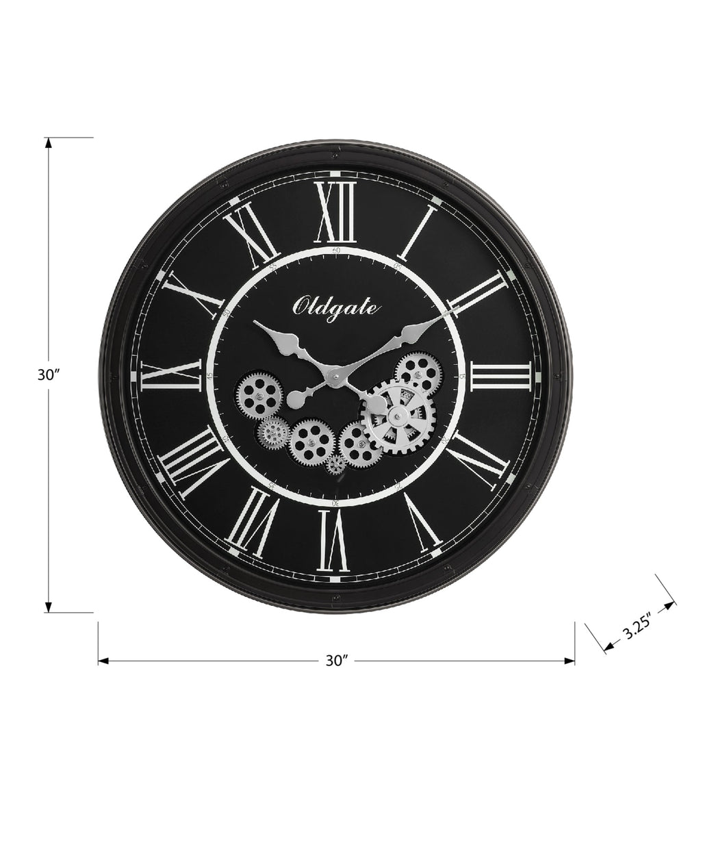 Clocks, 30' Round, Gear Mechanism, Large Oversized, Wall Clock, Black, Transitional