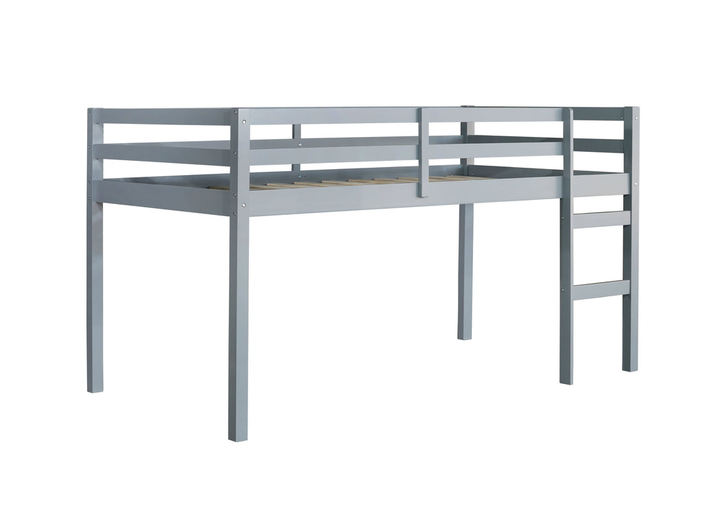Solid Wooden, Rubber Wooden Twin Loft Bed with Ladder, Bed Platform of Strengthened Slats , Grey