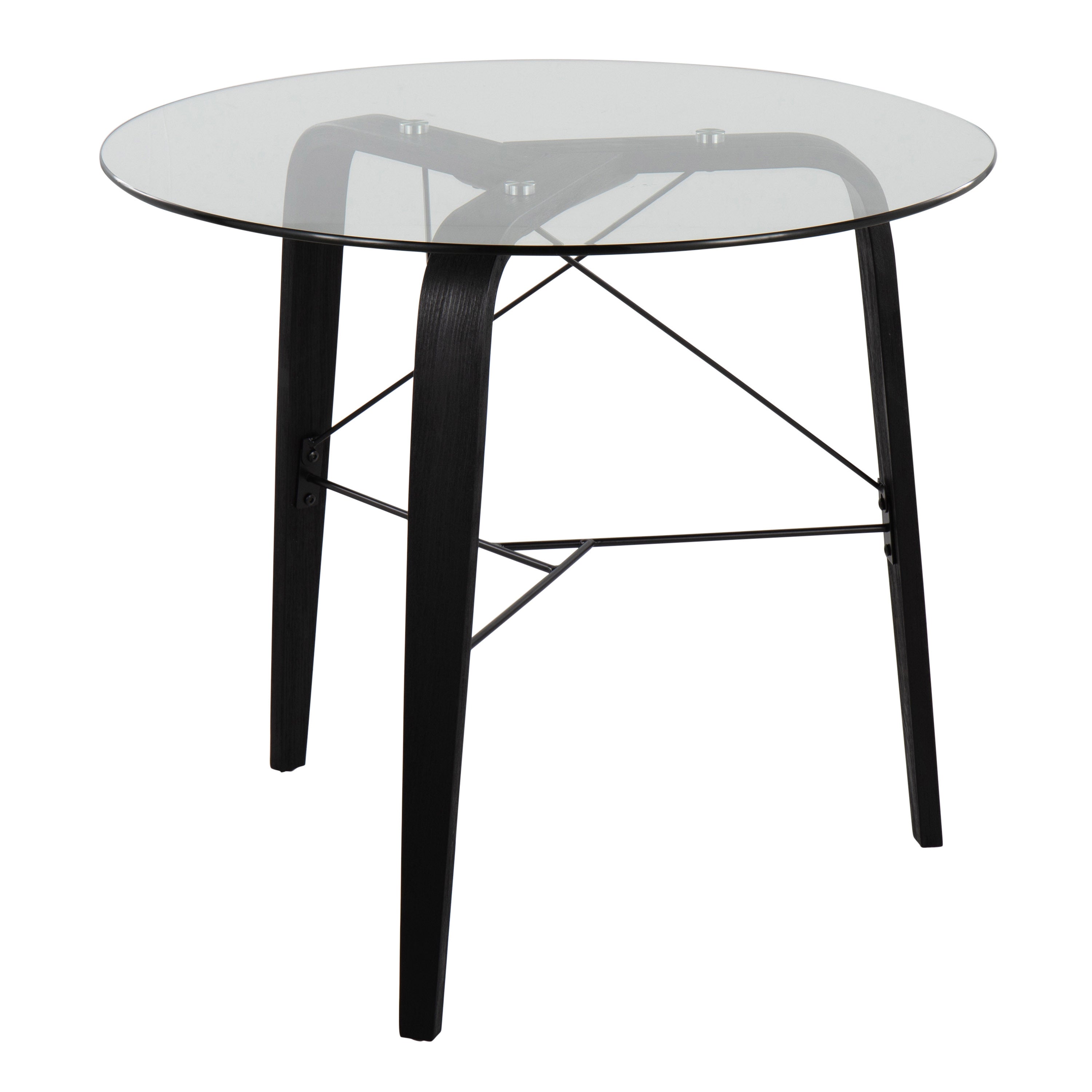 Trilogy Mid-Century Modern Round Dinette Table in Black Wood with Clear Glass Top by LumiSource
