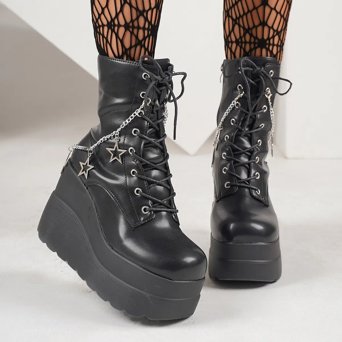 Lace Up Platform Wedge Boots