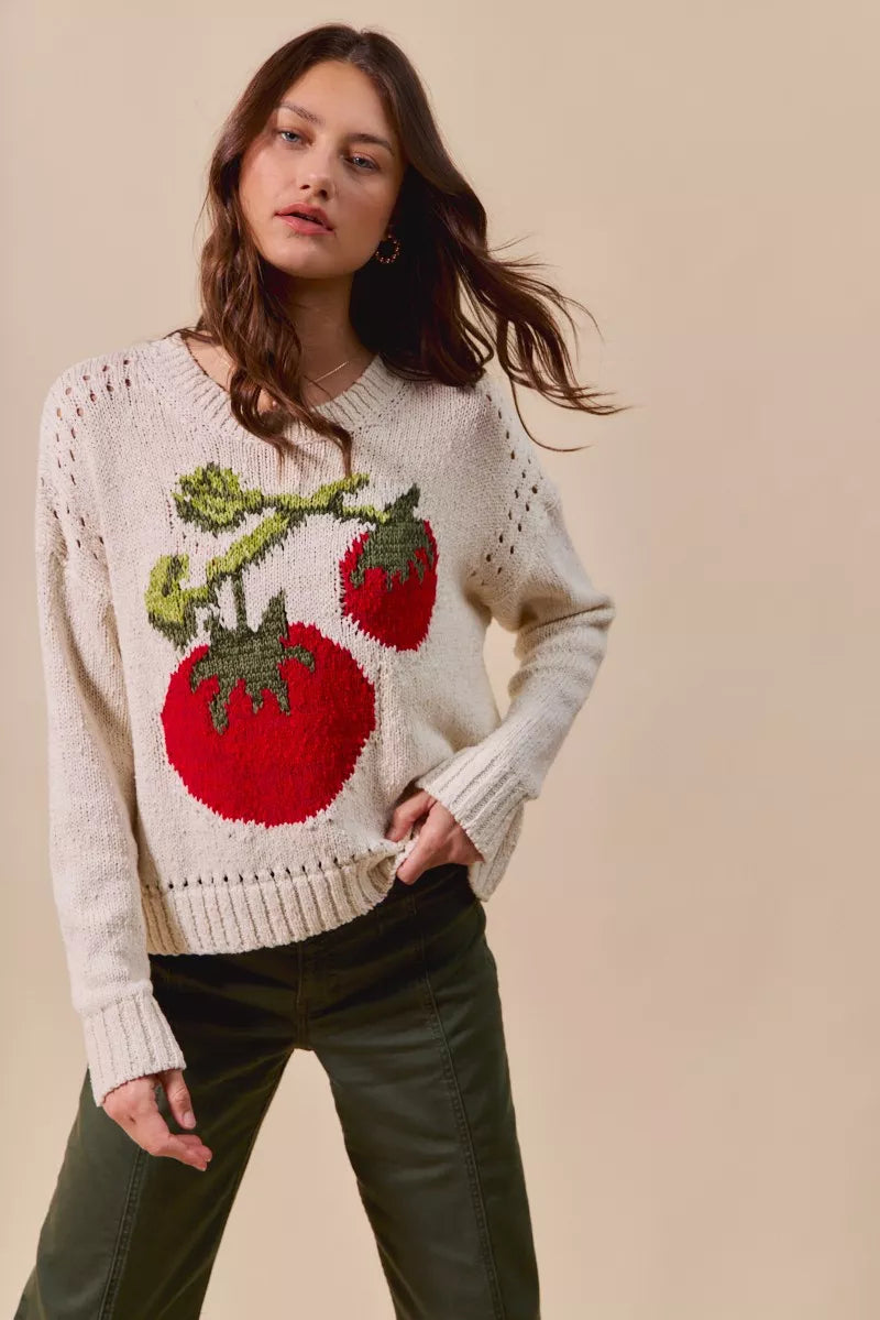 SO ME Vegetable Round Neck Long Sleeve Sweater