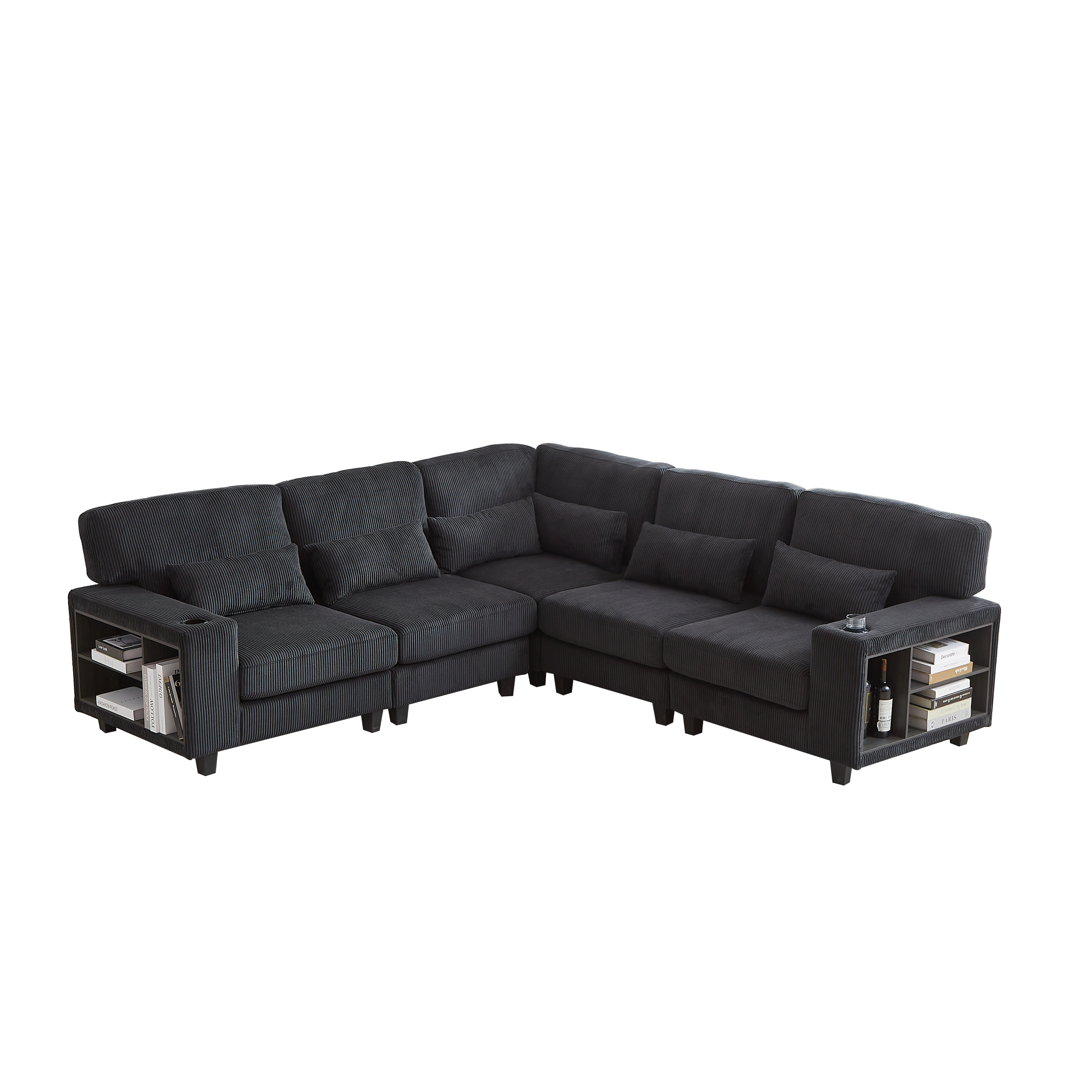 102.75*102.75' L-Shaped Modular Sectional Sofa, Modern Corduroy Sectional Sofa, Arm with Storage With Cup Holder 5-Seat Convertible Sectional Sofa for Living Room, Bedroom, Lounge and Projection Room