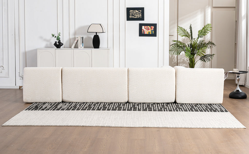 144' Upholstered Sofa Free-combined Sofa Couch with Two Chaise Lounge and Five Back Pillows for Living Room(Old SKU: N719S001600A), Beige