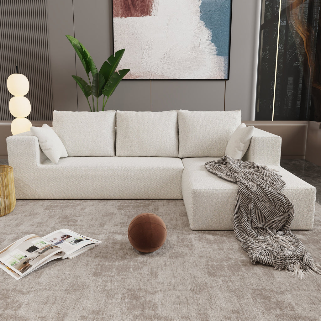 Combination sofa and sofa bed on the right corner, made of high-density sponge and soft linen fabric, with multiple combination methods (beige)