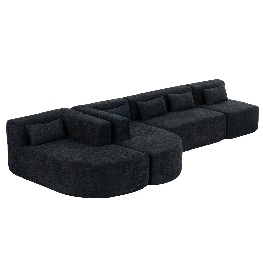 144' Upholstered Sofa Free-combined Sofa Couch with Two Chaise Lounge and Five Back Pillows for Living Room(Old SKU: N719S001600B), Black