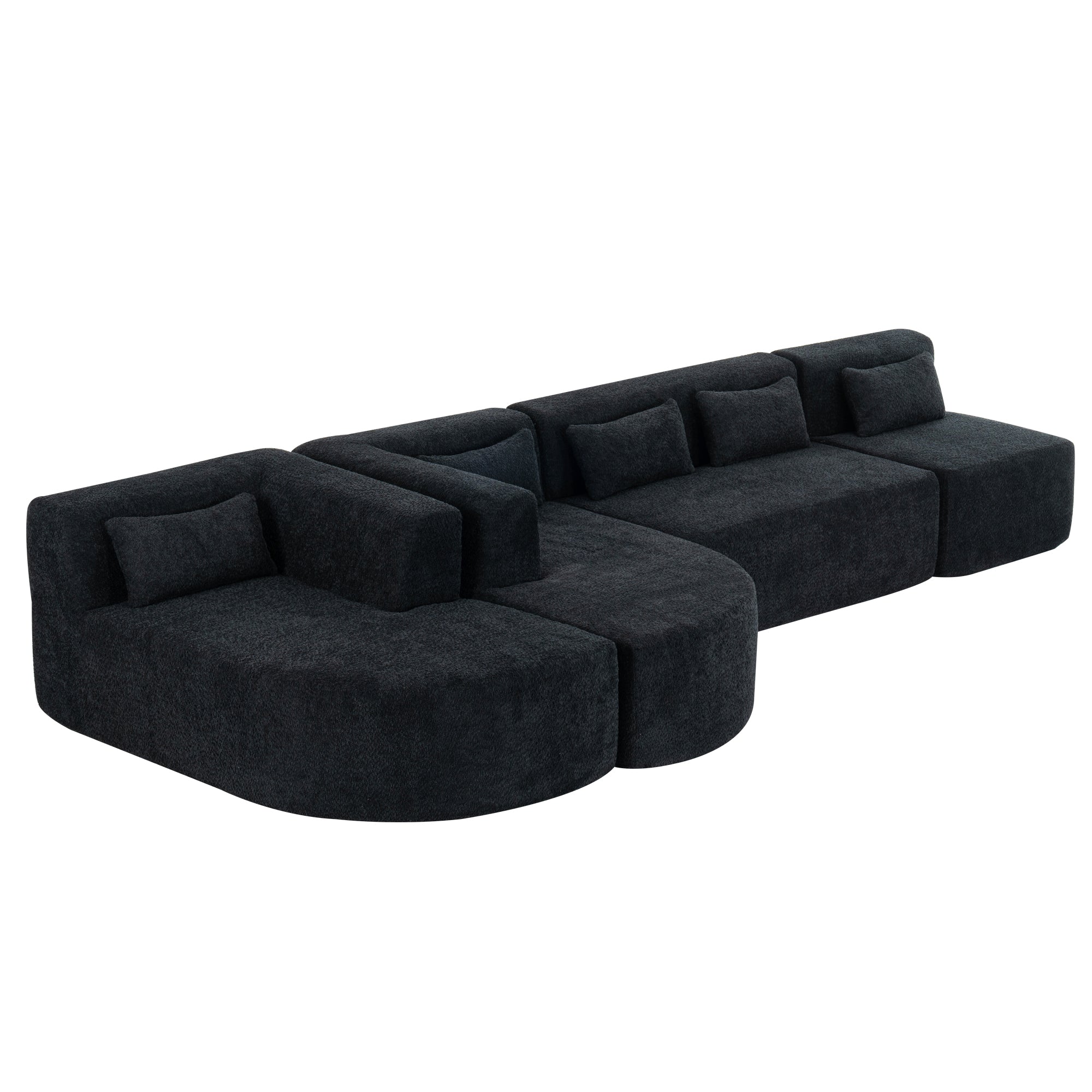 144' Upholstered Sofa Free-combined Sofa Couch with Two Chaise Lounge and Five Back Pillows for Living Room(Old SKU: N719S001600B), Black