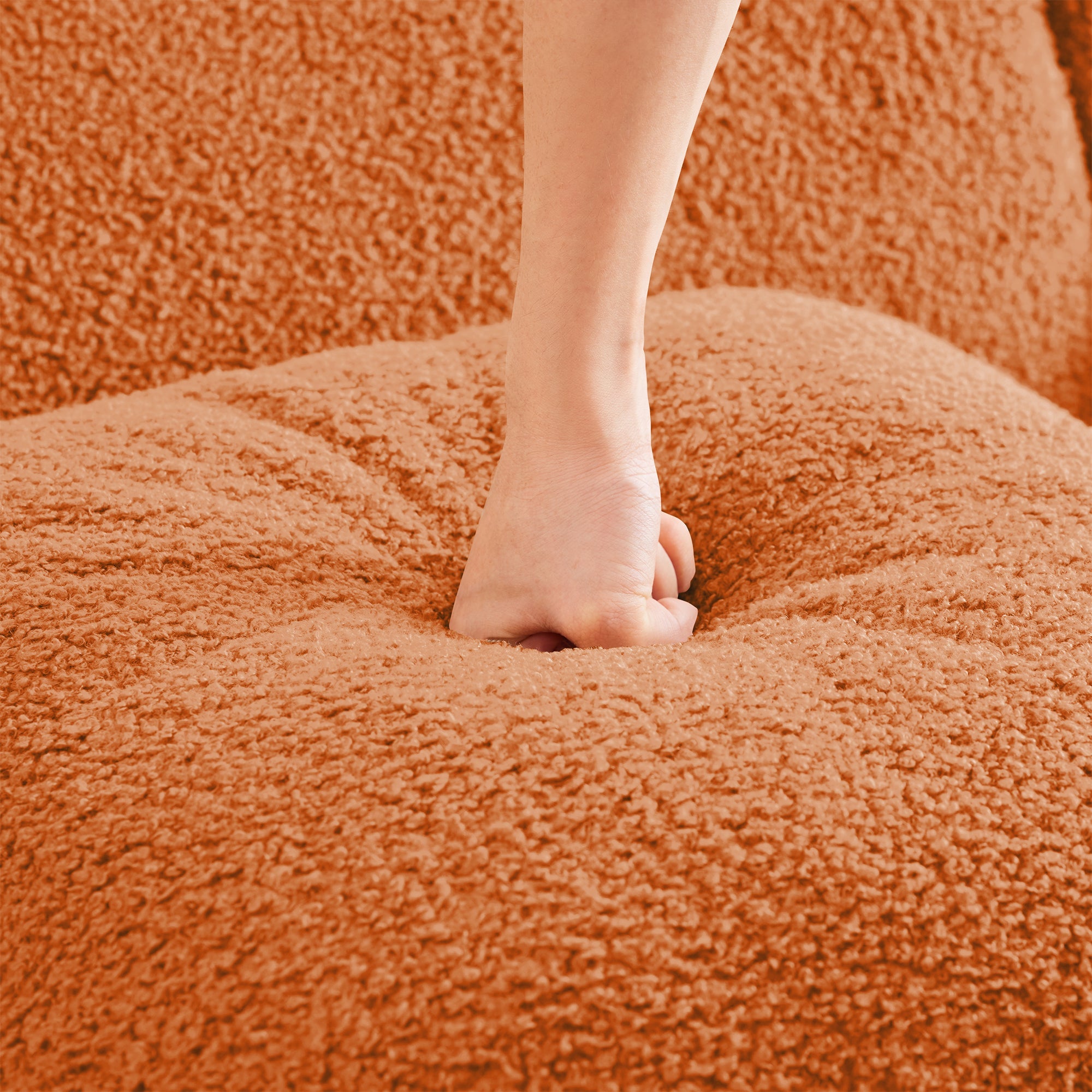 U-Shaped Boneless Sofa,Teddy Fabric No assembly required Curved armrest,Anti-slip Design,Streamlined Design 32D High Density Sponge,Full Compression Vacuum Packag,For Studies living Rooms,Orange