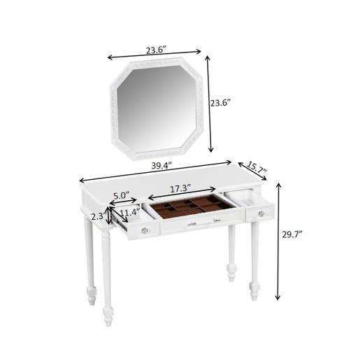 Retro Makeup Desk with Large Mirror, 3-Drawer Dressing Table for Jewelry Storage, Elegant Console Table for Bedroom, Living Room, Hallway & Foyer,White
