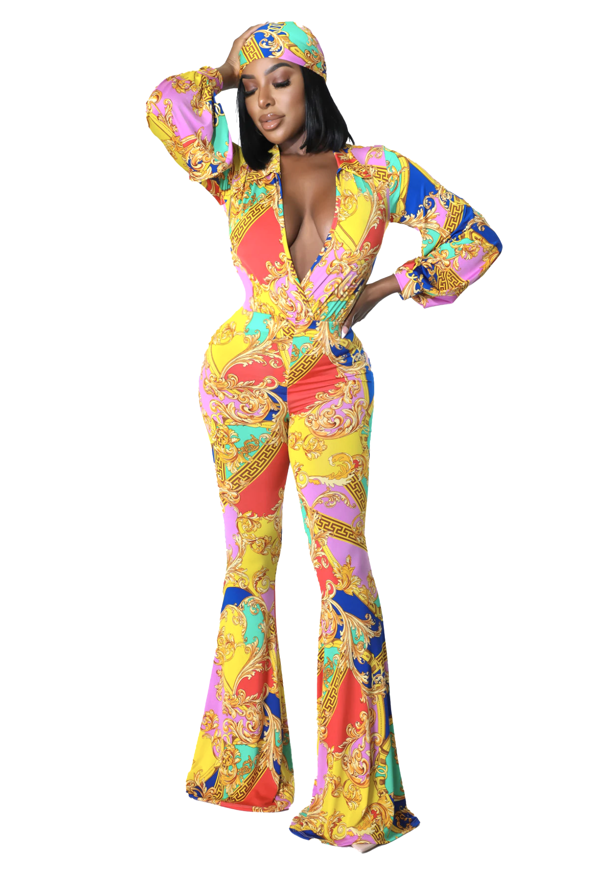 Two Piece Set: Baroque Pattern Palazzo Pants Set {Tall Girl Friendly}