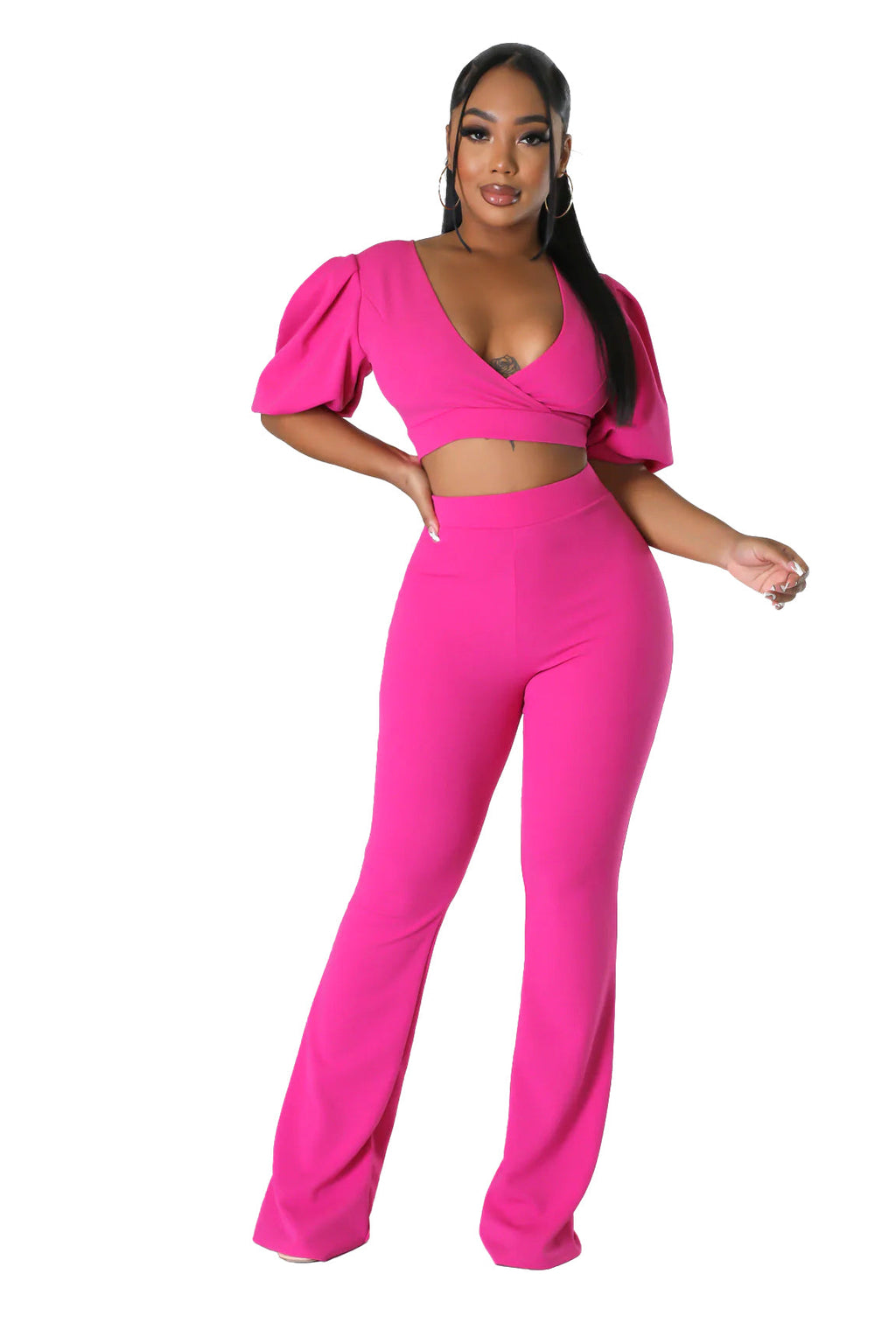 Two Piece Cropped Top Palazzo Pants Set