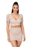 2 PC Ruched Cropped Top & Skirt Set