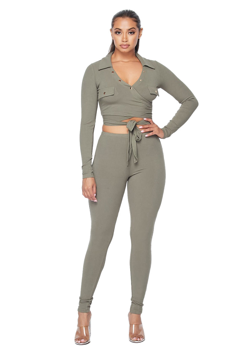 V-neck Wrap Around 2 pc Set