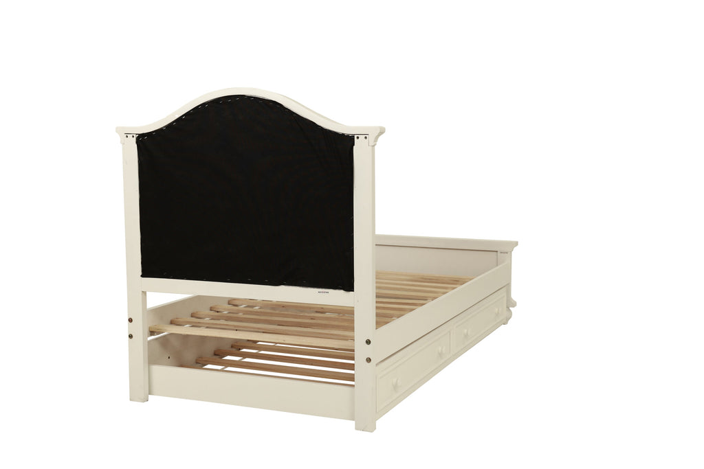 Contemporary Style Twin Size Bed w/ Trundle Slats Pine Plywood Kids Youth Bedroom Furniture Pink Faux Leather Tufted HB