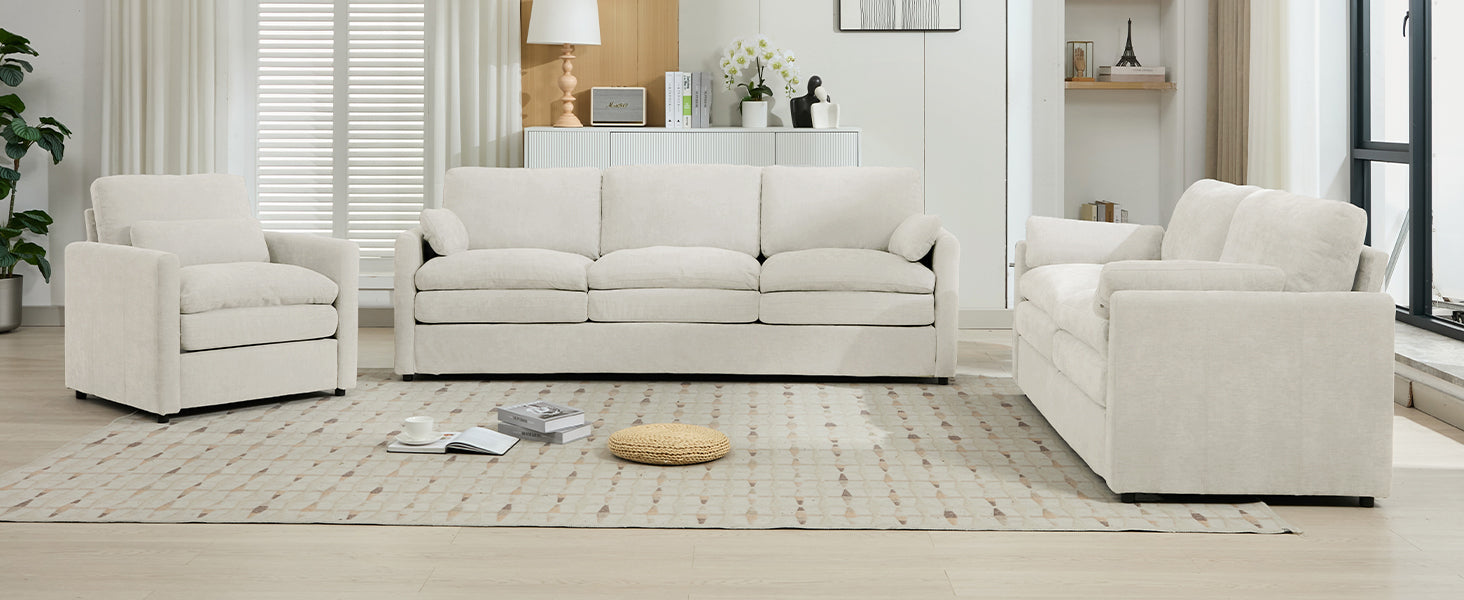 Cozy Upholstered Sofa Set Oversized Comfy Cloud Sofa Double Cushion Sofa Group Plush Cushion Sofa Couch for Living Room, Beige