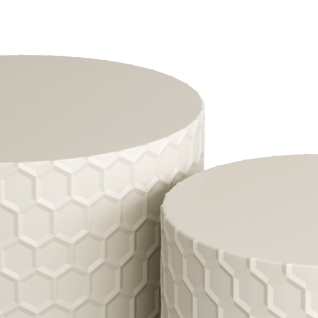 Stylish and Minimalist Nesting Coffee Table Set with Honeycomb Design, Modern Round Coffee Table, Drum Circle Coffee Table  for Living Room, Bedroom, Beige(Set of 2 Pieces)