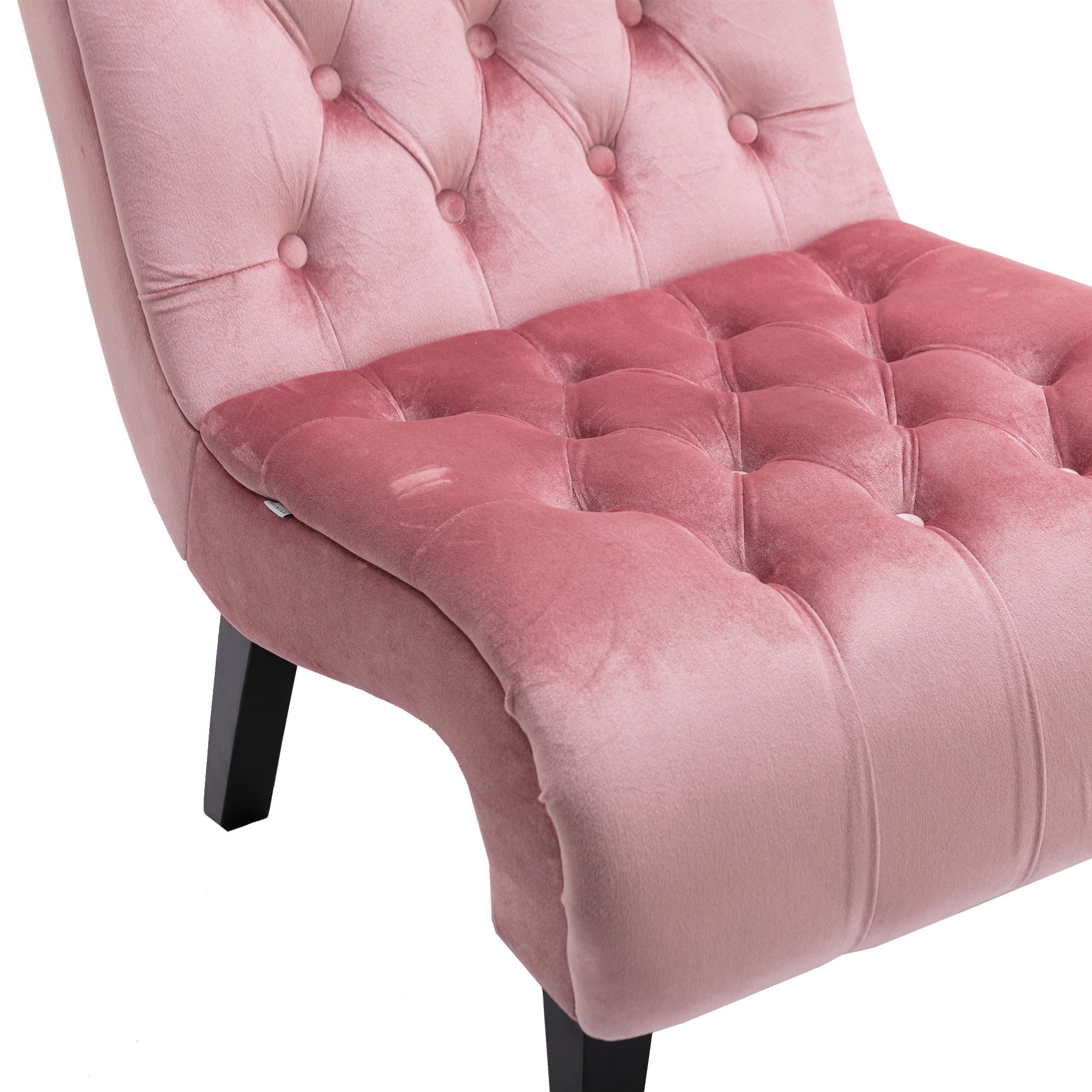 COOLMORE Modern Velvet Armless Accent Living Room Chair / Leisure Chair,Upholstered Fabric Button Comfortable Chair with Wooden Legs for Bedroom, Living Room, Office (Pink Velvet)