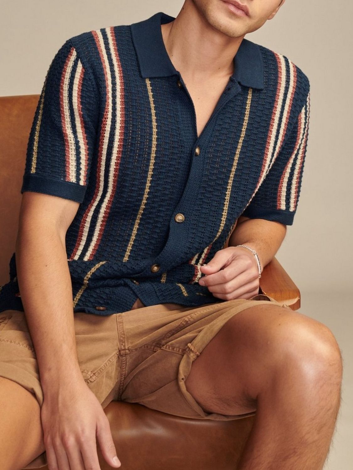 Striped Collared Neck Short Sleeve Shirt