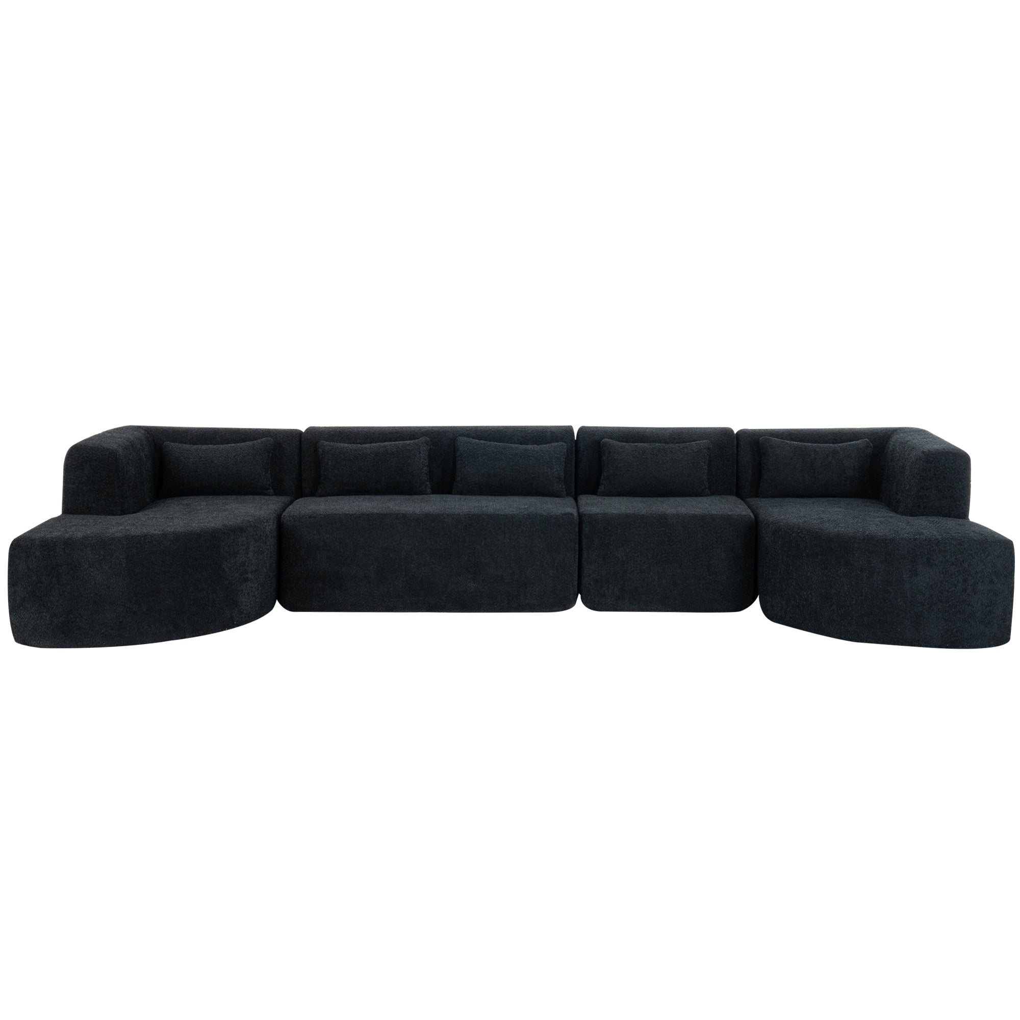 144' Upholstered Sofa Free-combined Sofa Couch with Two Chaise Lounge and Five Back Pillows for Living Room(Old SKU: N719S001600B), Black