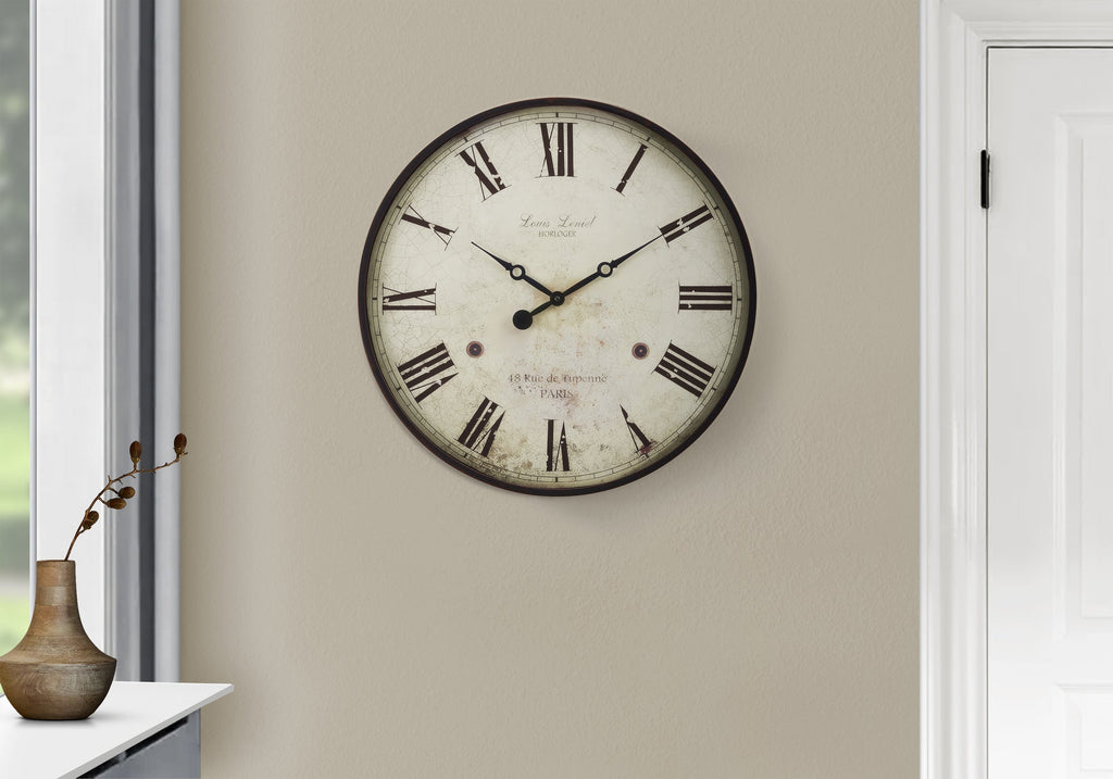 Clocks, 20' Round, Wall Clock, Antique Brown, Transitional