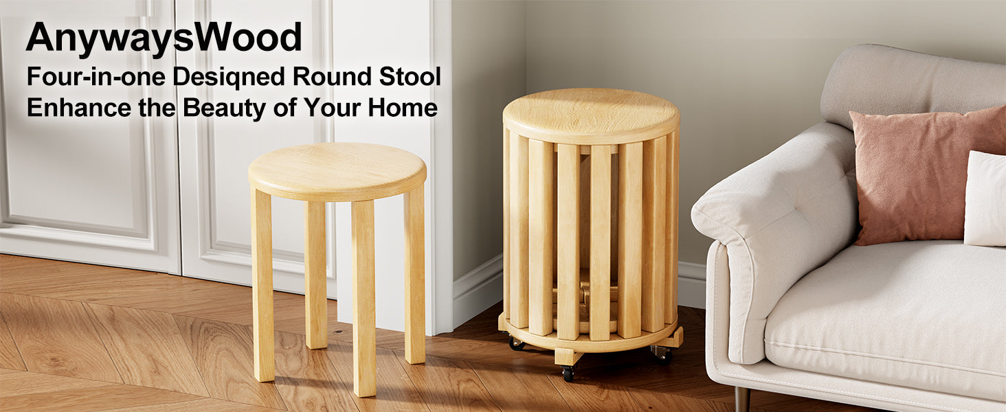 100% solid wood stackable stools set of 4, wooden stools, 18-inch stools, stacking stools, nesting tables, sturdy and durable, no installation required, top stackable round side table