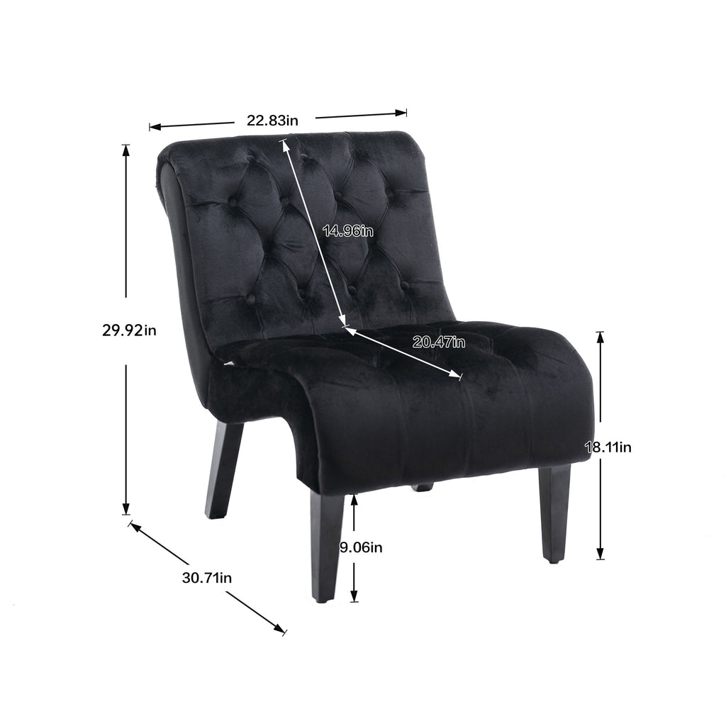 COOLMORE Modern Velvet Armless Accent Living Room Chair / Leisure Chair,Upholstered Fabric Button Comfortable Chair with Wooden Legs for Bedroom, Living Room, Office (Black Velvet)