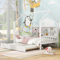 Wooden Full Size House Bed with Trundle,Kids Bed with Shelf, White (Old SKU: WF297070AAK)