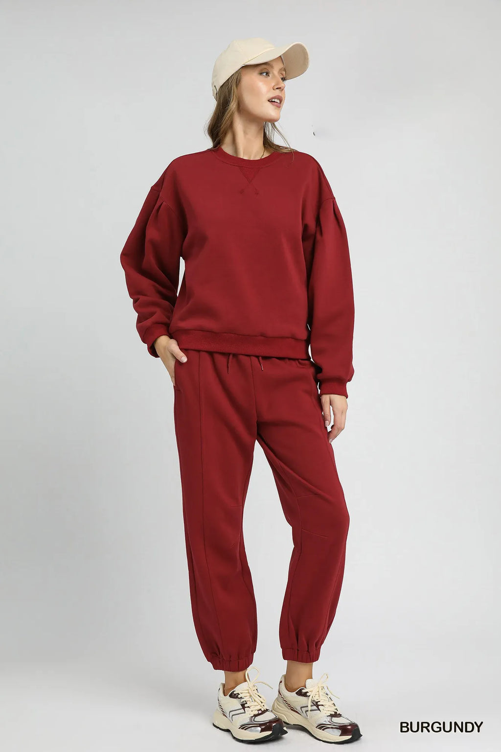 Umgee Round Neck Sweatshirt with Pleated Detail