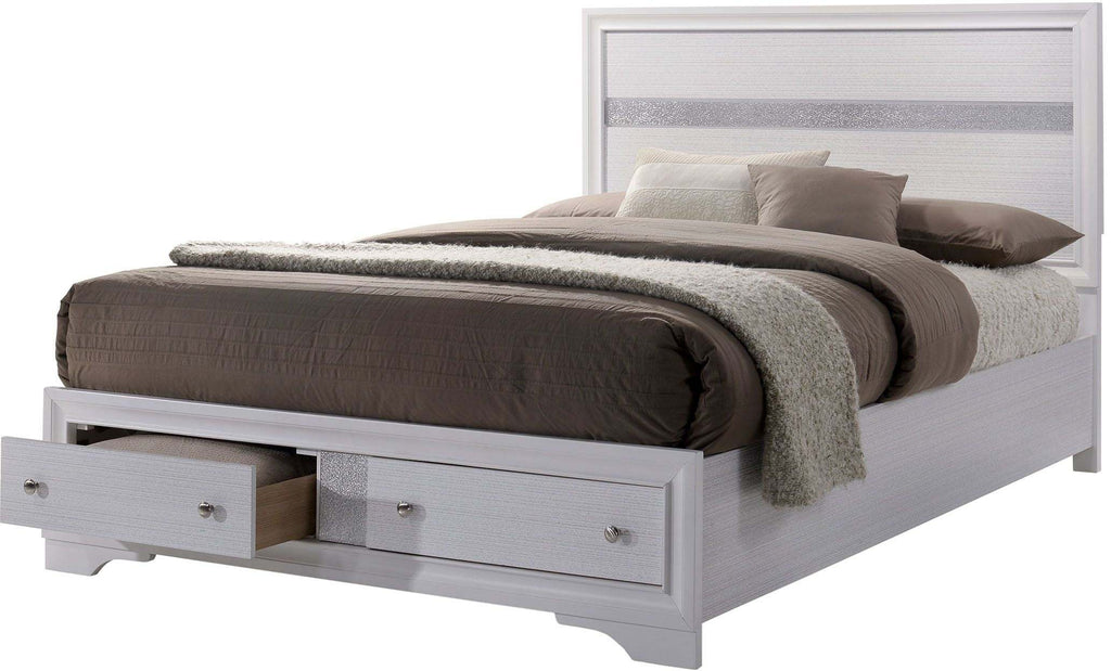 Contemporary White Color Panel Headboard 1pc Queen Size Bed w Drawers Beautiful Bedroom Furniture
