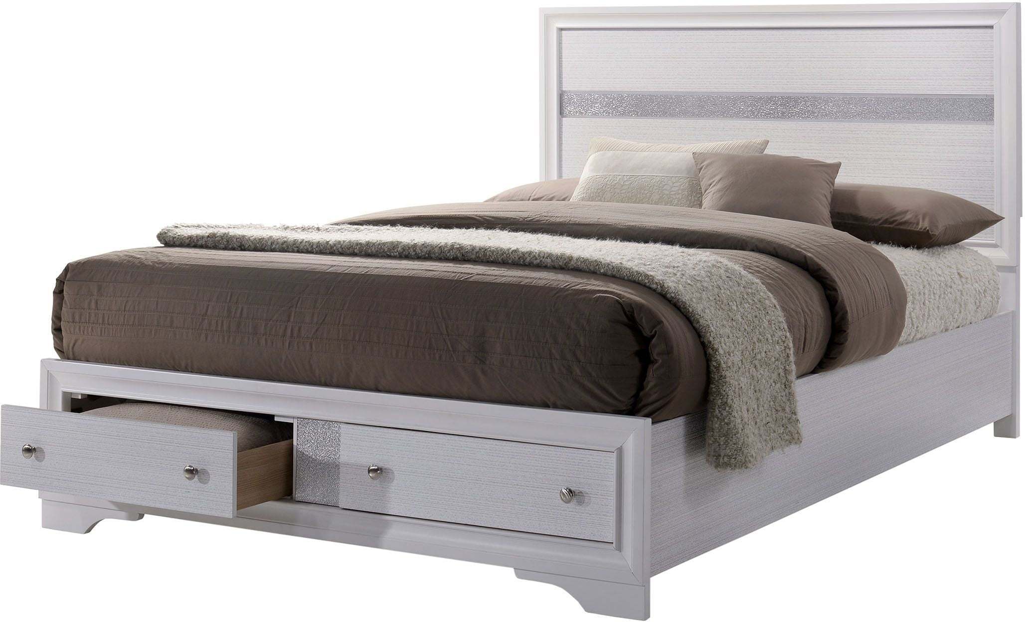 Contemporary White Color Panel Headboard 1pc Queen Size Bed w Drawers Beautiful Bedroom Furniture