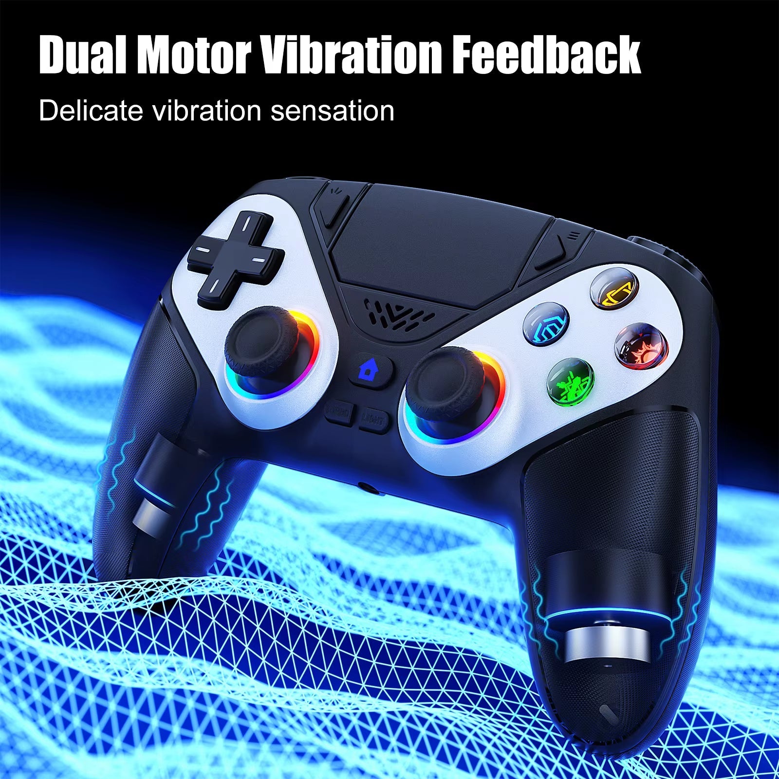 RGB Wireless Controller Compatible with PS5 and PC, Hall Effect Triggers, Programmable Buttons, Turbo Mode, Dual Vibration Gamepad